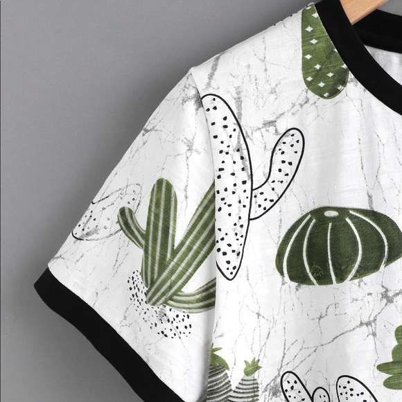 Cactus & Marble Print Ringer Tee Shirt - Picture 3 of 5